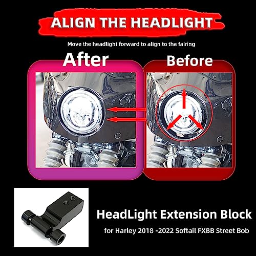 FATECIM Motorcycle 5.75" Headlight Fairing with 11" Smoke Windshield Windscreen & 48-58mm Mounting Kit Headlight Extension Block For Harley 2018 2019 2020 2021 2022 Softail FXBB Street Bob - Image 4