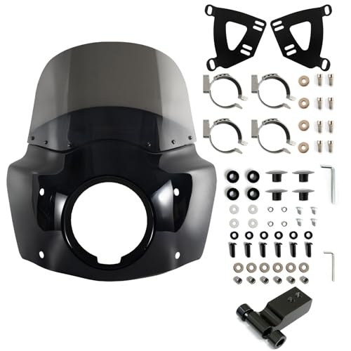 FATECIM Motorcycle 5.75" Headlight Fairing with 11" Smoke Windshield Windscreen & 48-58mm Mounting Kit Headlight Extension Block For Harley 2018 2019 2020 2021 2022 Softail FXBB Street Bob - Image 1