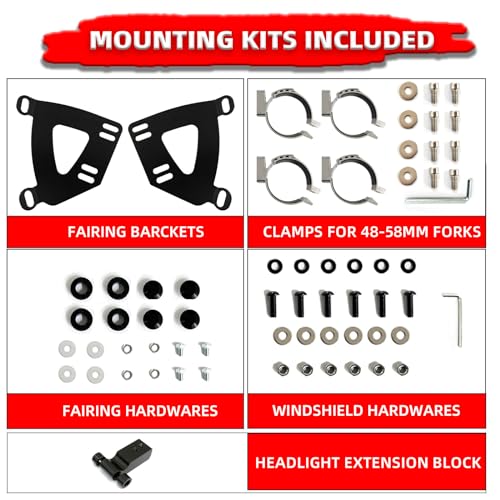FATECIM Motorcycle 5.75" Headlight Fairing with 11" Smoke Windshield Windscreen & 48-58mm Mounting Kit Headlight Extension Block For Harley 2018 2019 2020 2021 2022 Softail FXBB Street Bob - Image 3