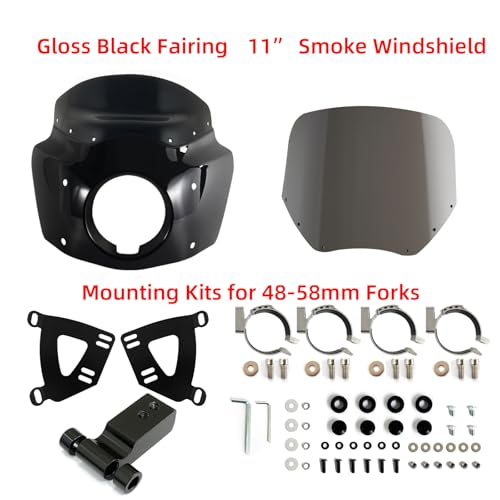 FATECIM Motorcycle 5.75" Headlight Fairing with 11" Smoke Windshield Windscreen & 48-58mm Mounting Kit Headlight Extension Block For Harley 2018 2019 2020 2021 2022 Softail FXBB Street Bob - Image 2