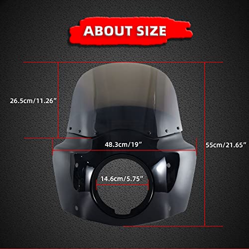 FATECIM Motorcycle 5.75" Headlight Fairing with 11" Smoke Windshield Windscreen & 48-58mm Mounting Kit Headlight Extension Block For Harley 2018 2019 2020 2021 2022 Softail FXBB Street Bob - Image 5
