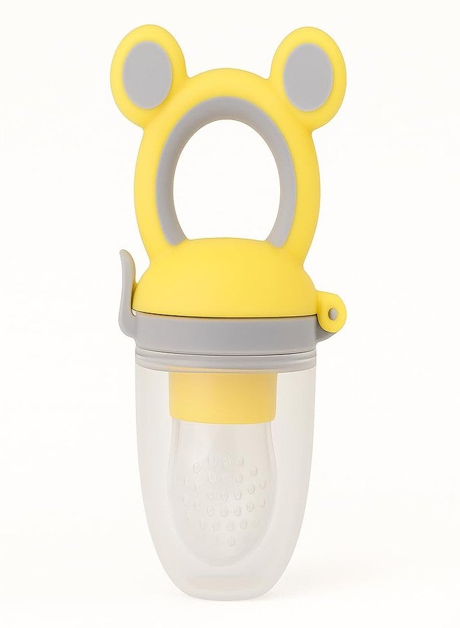 DTR Creation Baby Fruit Feeder Pacifier Nibbler - BPA Free, Food Grade Silicone, Fresh Fruit & Vegetable Teether Feeder with Handle (Yellow & Grey) - Image 2