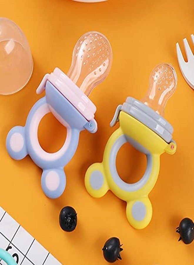DTR Creation Baby Fruit Feeder Pacifier Nibbler - BPA Free, Food Grade Silicone, Fresh Fruit & Vegetable Teether Feeder with Handle (Yellow & Grey) - Image 5