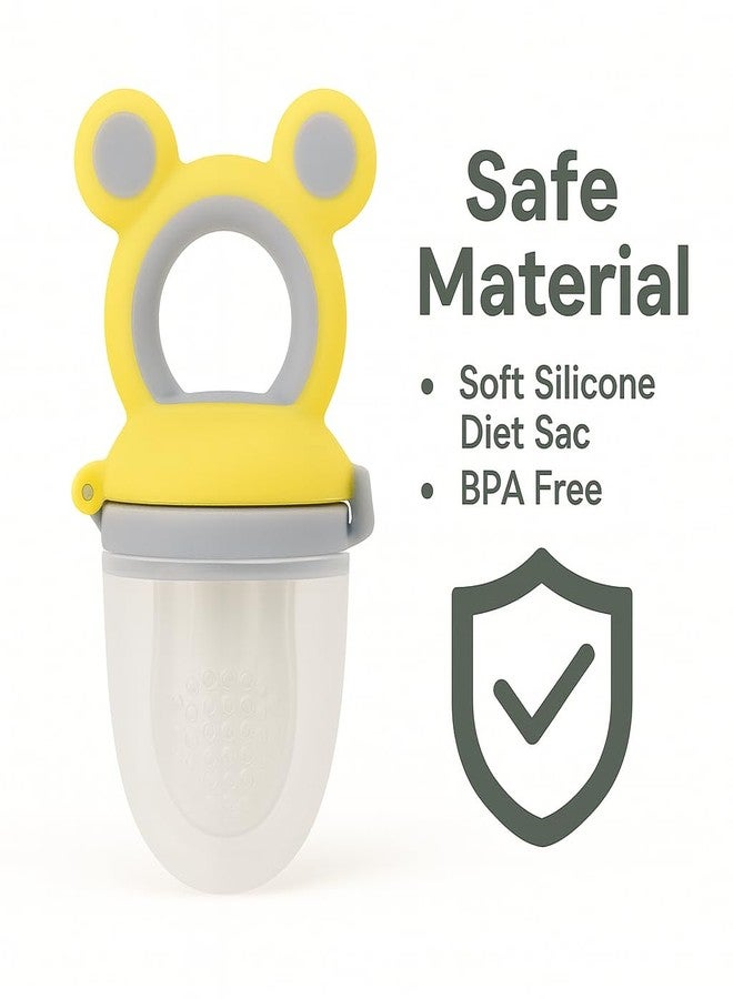 DTR Creation Baby Fruit Feeder Pacifier Nibbler - BPA Free, Food Grade Silicone, Fresh Fruit & Vegetable Teether Feeder with Handle (Yellow & Grey) - Image 4