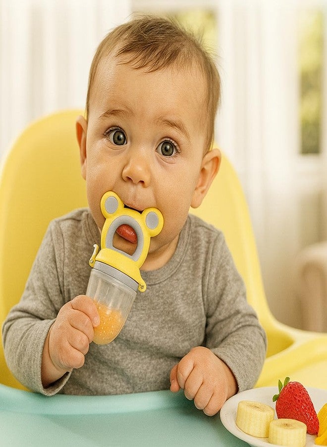 DTR Creation Baby Fruit Feeder Pacifier Nibbler - BPA Free, Food Grade Silicone, Fresh Fruit & Vegetable Teether Feeder with Handle (Yellow & Grey) - Image 3
