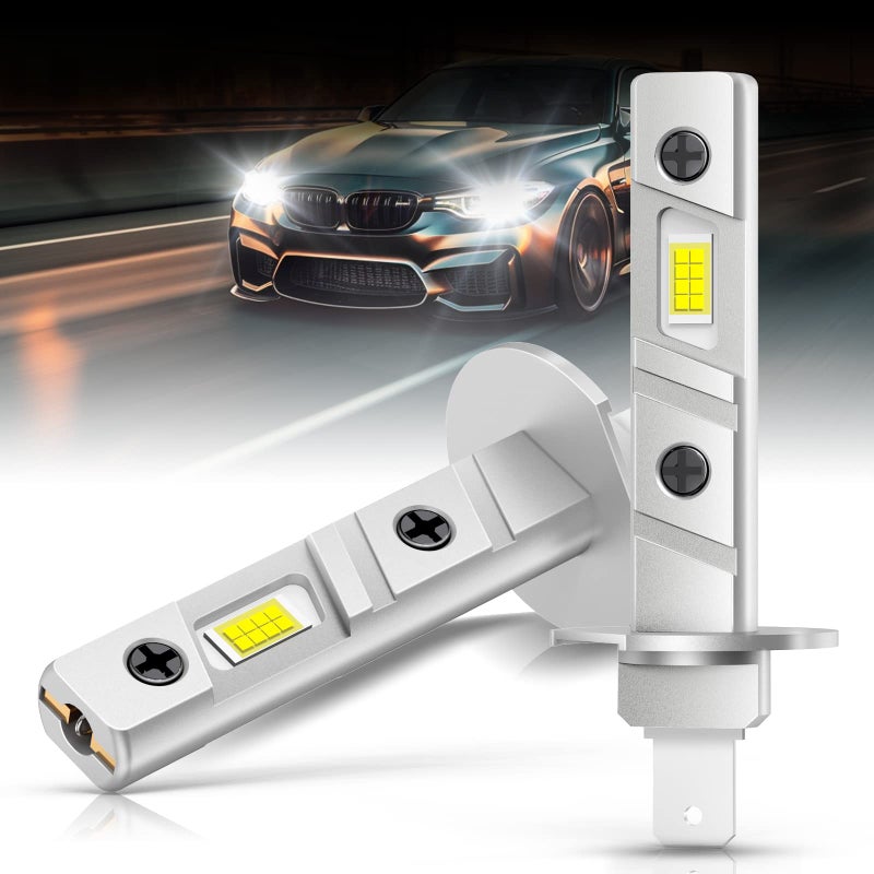 SHINYY مصابيح أمامية LED SHINYY H1، 16000LM 6500K أبيض بارد 12V CSP H1 لمبة عالية/منخفضة، 400% أكثر سطوعًا، مجموعة تحويل مصابيح ضباب LED H1، تصميم 1:1 بدون مروحة لاستبدال الهالوجين والزينيون، 2 قطعة - Image 1