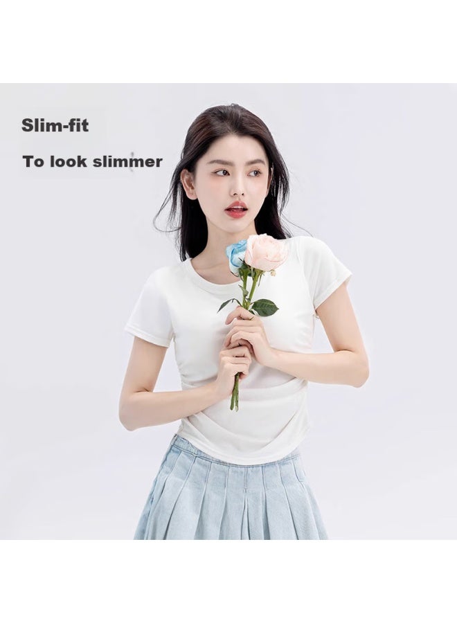 Don't speak Casual Off-shoulder Short Sleeve T-shirt Women Summer Slim Fit Irregular Pleated Top Black 2XL - Image 1