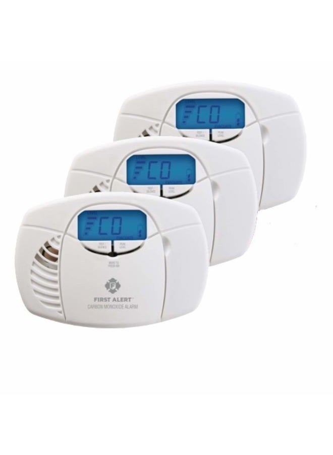 FIRST ALERT CO410 Digital Carbon Monoxide Detector 3-Pack | Battery Operated Carbon Monoxide Alarm with Digital Display and Peak Memory | Electrochemical Sensor - Image 1