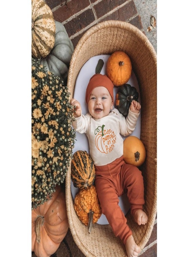 Lamuusaa Newborn Baby Boy Halloween Outfit Cutest Pumpkin In The Patch Romper Long Pants Hat 3Pcs Fall Outfit 0-18M (Beige, 12-18 Months) - Image 2