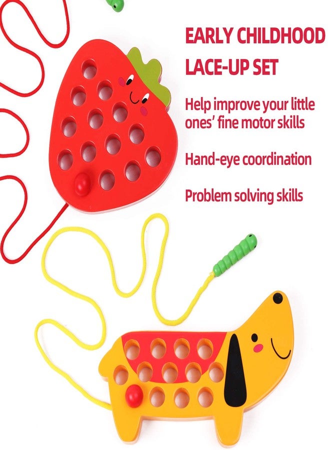 GEMEM Wooden Lacing Threading Toys Fine Motor Skill Toys for 3 Year Old Educational and Learning Montessori Toddler Travel Toy 1 Strawberry and 1 Dog - Image 5