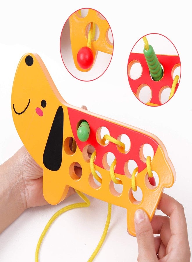 GEMEM Wooden Lacing Threading Toys Fine Motor Skill Toys for 3 Year Old Educational and Learning Montessori Toddler Travel Toy 1 Strawberry and 1 Dog - Image 3