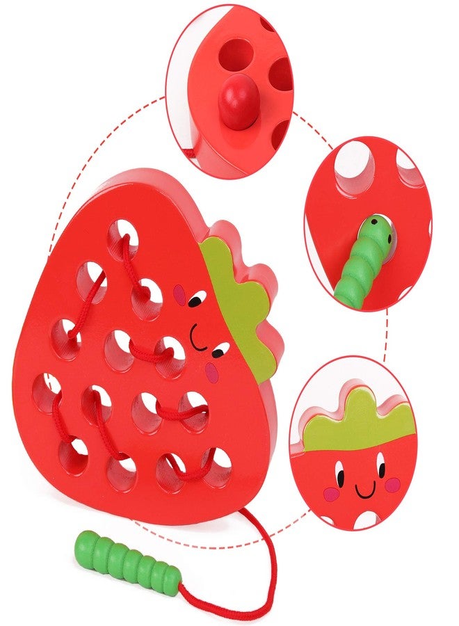 GEMEM Wooden Lacing Threading Toys Fine Motor Skill Toys for 3 Year Old Educational and Learning Montessori Toddler Travel Toy 1 Strawberry and 1 Dog - Image 2