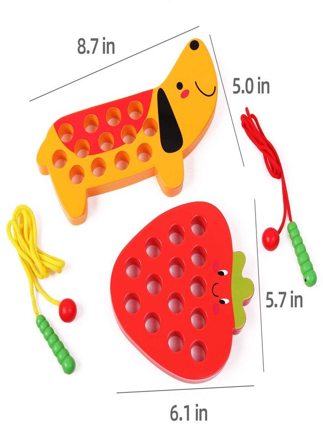 GEMEM Wooden Lacing Threading Toys Fine Motor Skill Toys for 3 Year Old Educational and Learning Montessori Toddler Travel Toy 1 Strawberry and 1 Dog - Image 4