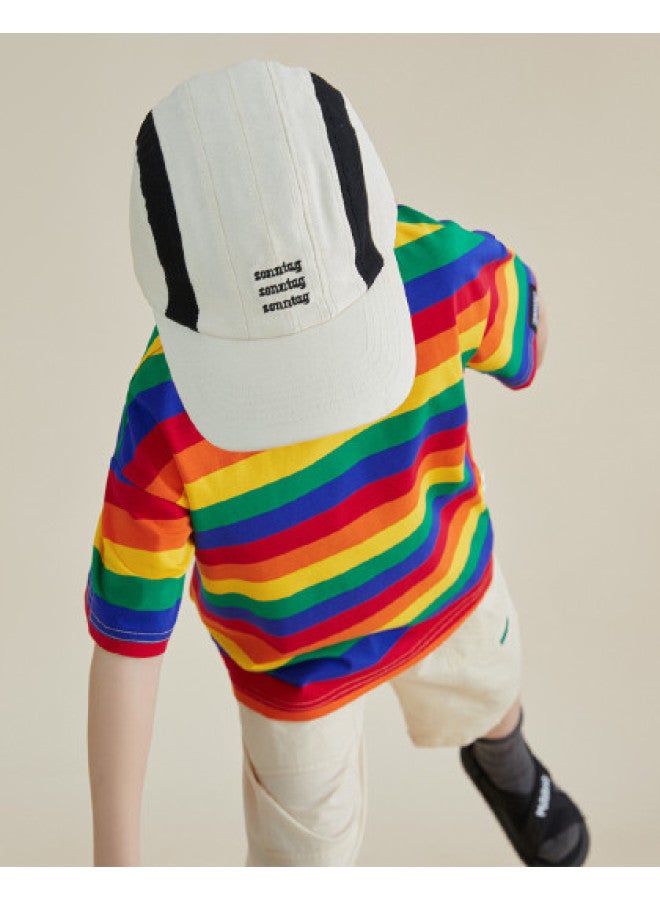 Vibrant Rainbow Stripes】boys' Short Sleeve T-shirt, Children's Striped Half Sleeve | Comfortable, Soft, And Skin-friendly Top For Toddlers And Older Kids - Image 1