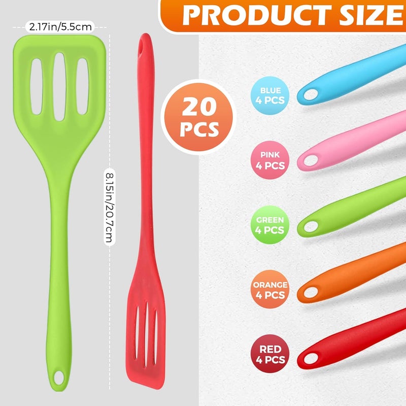 Rtteri 20 Pcs Small Serving Spatula High Heat Resistant Silicone Turner Flexible Nonstick Flipper Mini Slotted Egg Spatula for Cooking Kitchen Pancake Flip Fish Red Blue Green Orange Pink - Image 2