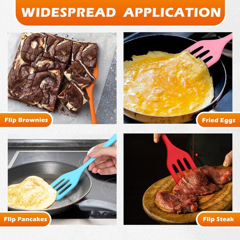 Rtteri 20 Pcs Small Serving Spatula High Heat Resistant Silicone Turner Flexible Nonstick Flipper Mini Slotted Egg Spatula for Cooking Kitchen Pancake Flip Fish Red Blue Green Orange Pink - Image 5