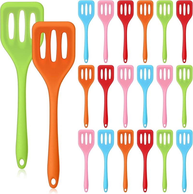 Rtteri 20 Pcs Small Serving Spatula High Heat Resistant Silicone Turner Flexible Nonstick Flipper Mini Slotted Egg Spatula for Cooking Kitchen Pancake Flip Fish Red Blue Green Orange Pink - Image 1