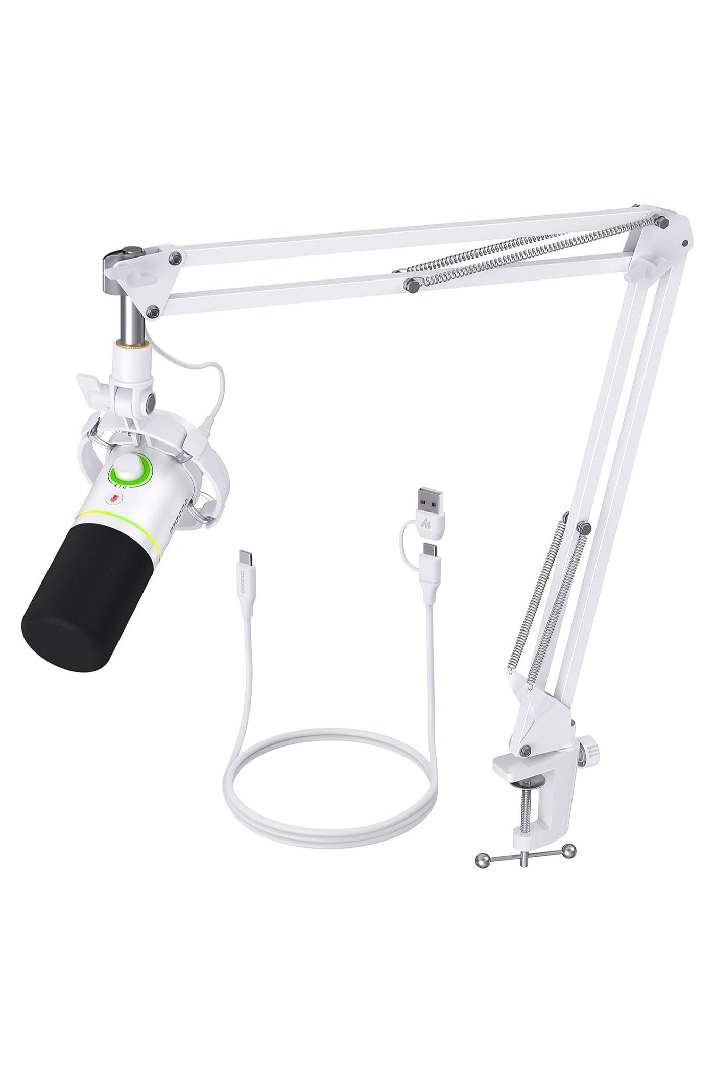 MAONO PD200XS WH XLR/USB Podcast Dynamic Microphone Kit – White | Professional Cardioid Mic with Headphone Jack, Mute Button & RGB Lighting for Streaming, Recording & Gaming