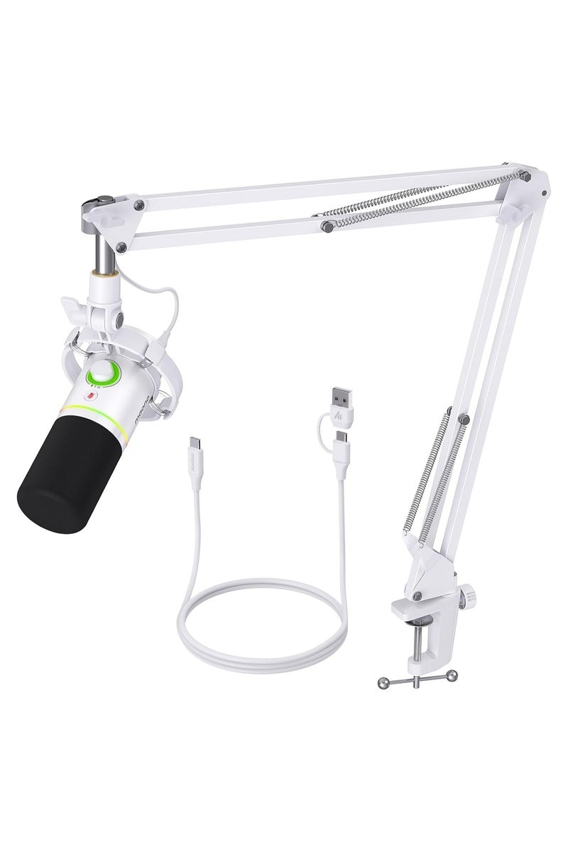 MAONO PD200XS WH XLR/USB Podcast Dynamic Microphone Kit – White | Professional Cardioid Mic with Headphone Jack, Mute Button & RGB Lighting for Streaming, Recording & Gaming - Image 1