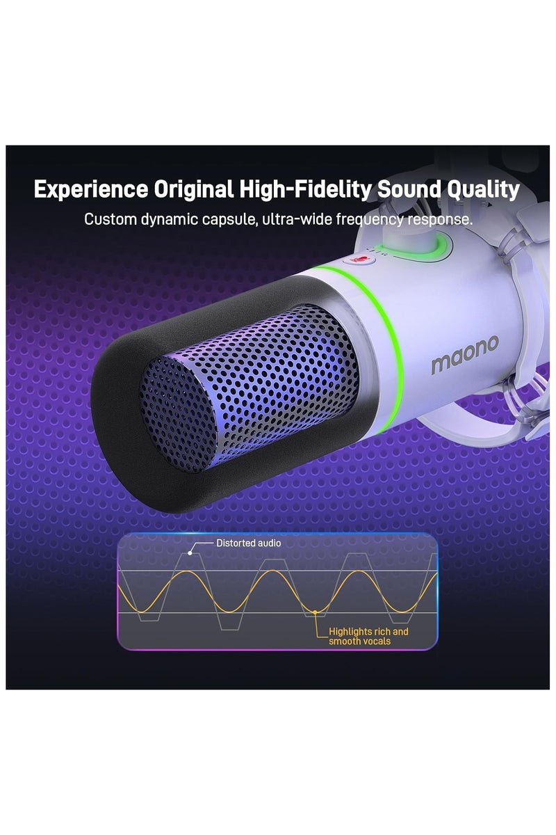 MAONO PD200XS WH XLR/USB Podcast Dynamic Microphone Kit – White | Professional Cardioid Mic with Headphone Jack, Mute Button & RGB Lighting for Streaming, Recording & Gaming - Image 2