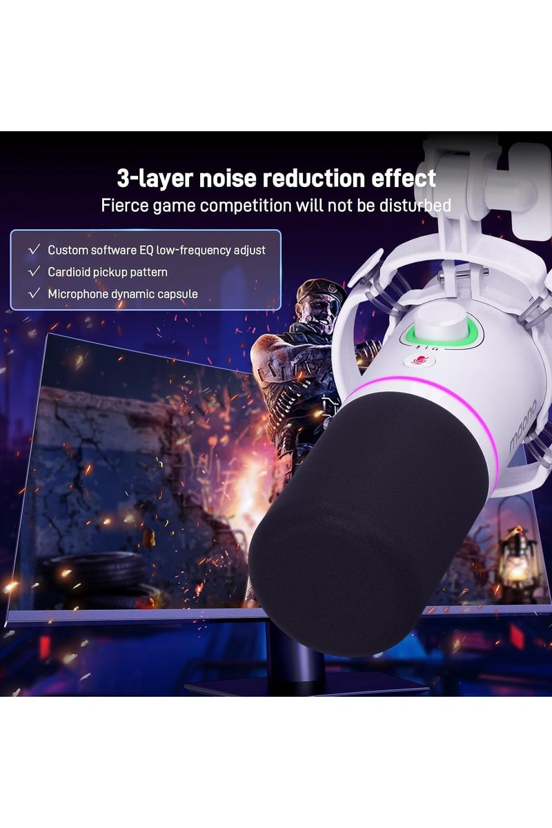MAONO PD200XS WH XLR/USB Podcast Dynamic Microphone Kit – White | Professional Cardioid Mic with Headphone Jack, Mute Button & RGB Lighting for Streaming, Recording & Gaming - Image 5