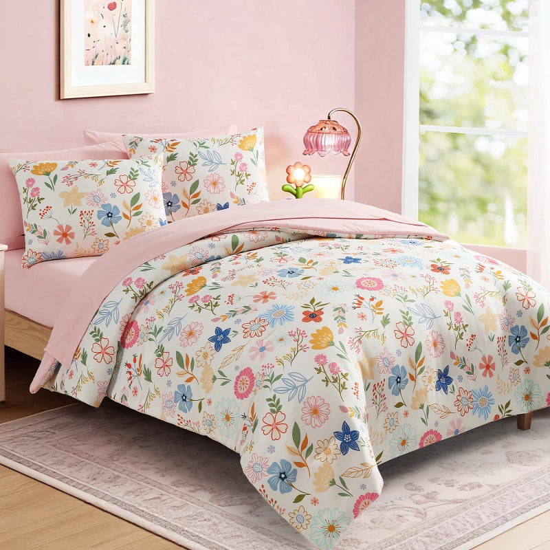 Kaleido Space Full Comforter Set for Girls Kids - 7 Pieces Pastel Garden Full Size Bedding Sets for Kids, Soft Cozy Bed in A Bag with Sheets - Image 2