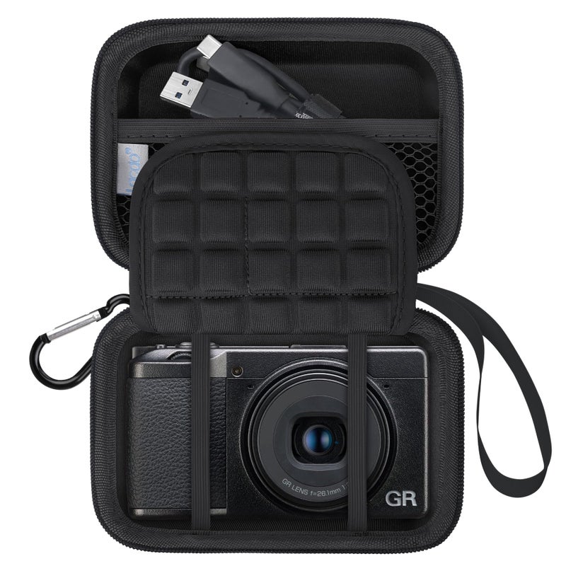 Lacdo Camera Case for RICOH GR IVRICOH GR III HDFGR IIIx HDFGR IIIxGR IIIGR IIGR Digital Camera Hard Protective Camera Storage Trave Bag Mesh Pocket fits Batteries USB Cable Black - Image 2