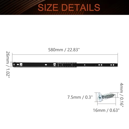 MroMax 14Inch Cold Rolled Steel Drawer Slides 2 Fold Ball Bearing Slide Track Rail 2 Sections Steel Heavy Runners Ball 27mm Wide 55lb Capacity Black 1 Pair - Image 3