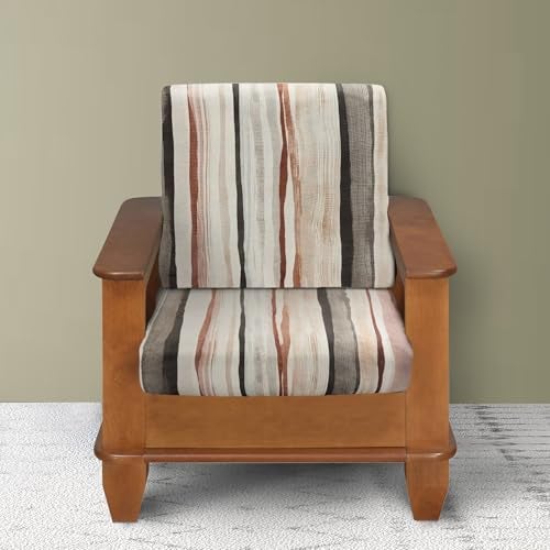 Yellow Weaves Printed Wooden Sofa Seat & Back Slip Cover, Stretchable Velvet Sofa Cover, Elastic Fit, Gaddi Cover (Pack of 6, Colourful Stripe) - Image 1