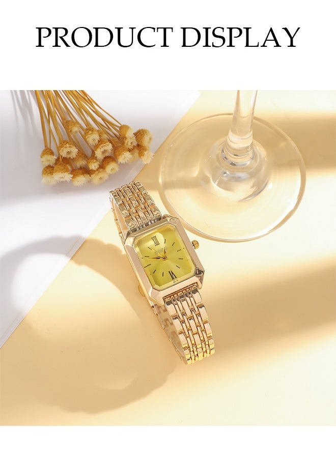 DUNISO Gold Steel Watch Bracelet Set, Square Quartz Watch Rhinestone Bracelet With Box, Two Bracelets And a Watch, High-End Women's Watch Gift Set With Diamond Decoration  - Image 4