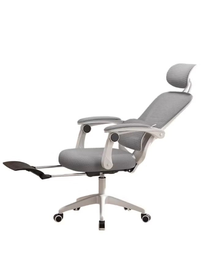 Huitich Ergonomic Mesh Office Chair with Footrest & Adjustable Lumbar Support – Gray Mesh, White Frame - Image 1