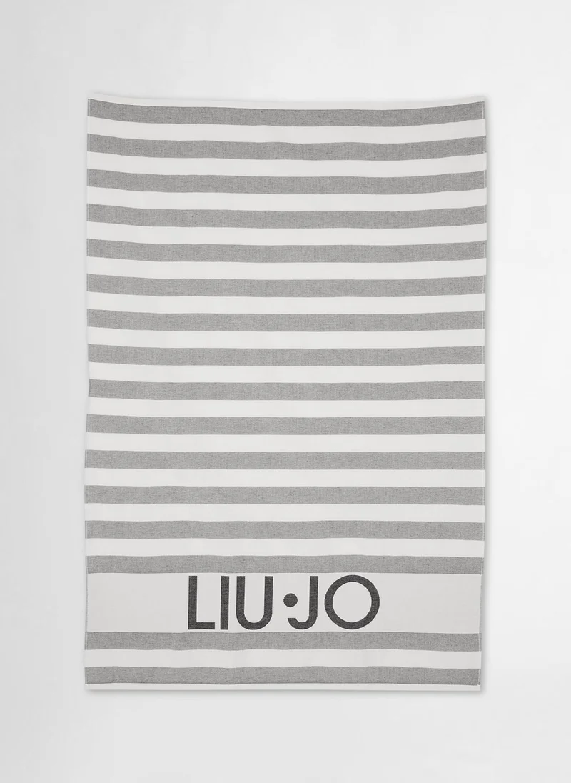 ليو جو Striped beach towel with logo