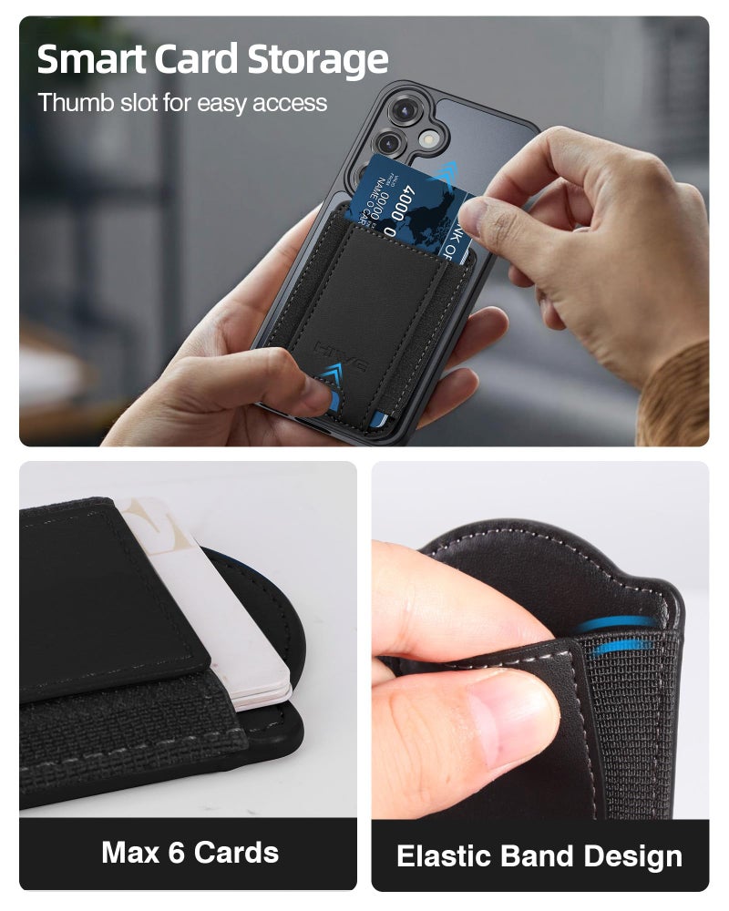 HiWe for MagSafe Wallet for Galaxy S26/S25/S24 Series with Magnetic Case and iPhone 17/16/15/14/13/12 Series, No Case, 6 Cards Holder, RFID Leather Slim, Black - Image 5