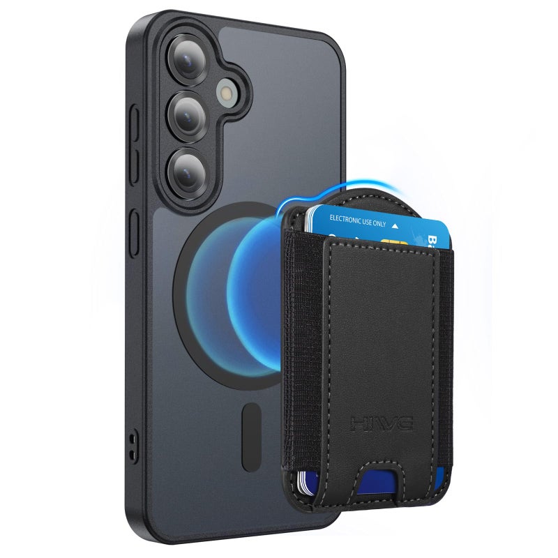 HiWe for MagSafe Wallet for Galaxy S26/S25/S24 Series with Magnetic Case and iPhone 17/16/15/14/13/12 Series, No Case, 6 Cards Holder, RFID Leather Slim, Black - Image 1