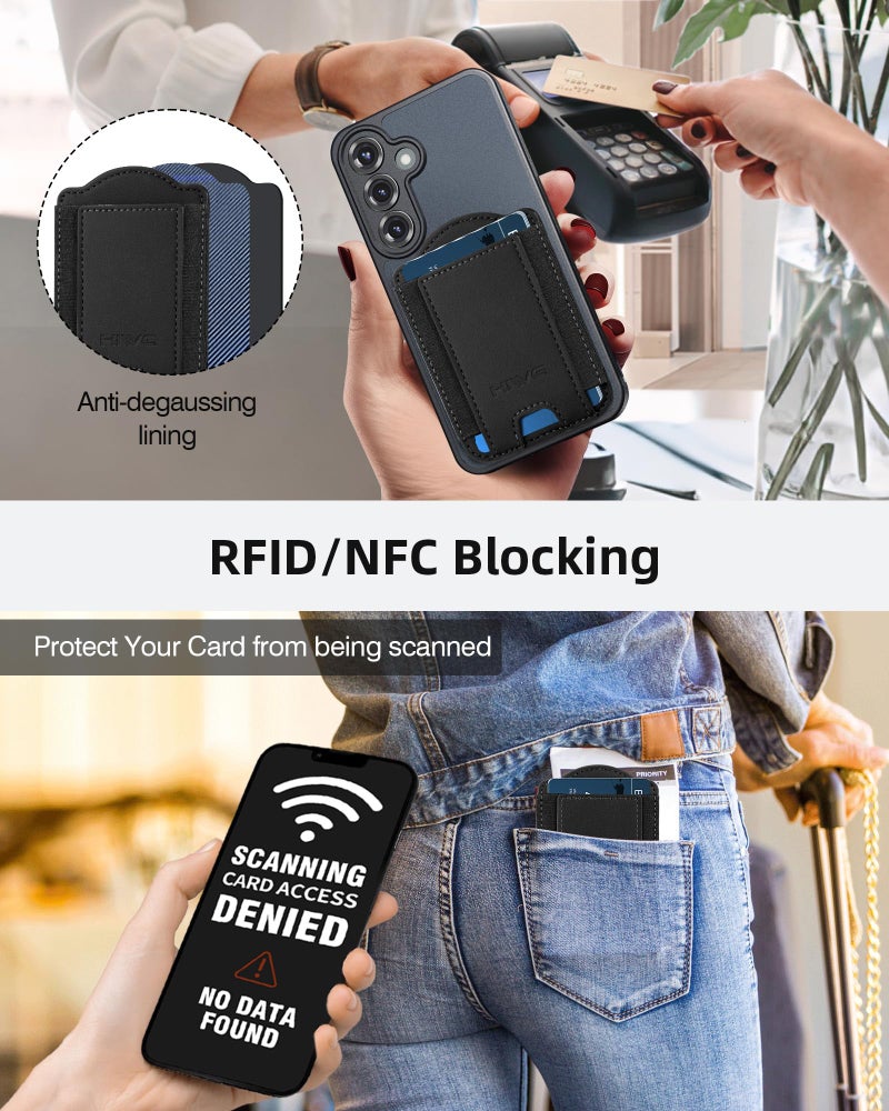 HiWe for MagSafe Wallet for Galaxy S26/S25/S24 Series with Magnetic Case and iPhone 17/16/15/14/13/12 Series, No Case, 6 Cards Holder, RFID Leather Slim, Black - Image 3