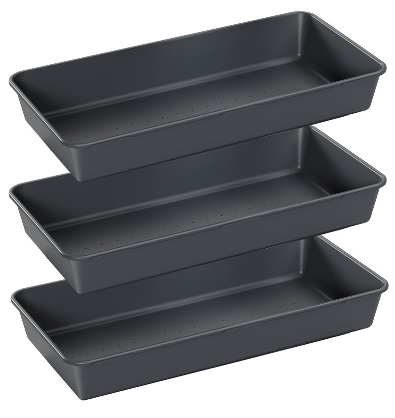 Kutesna 3PCS Large Plastic Drawer Organizer 12 X 6 Desk Drawer Organizer and Storage Trays Largesize Storage Bins Organization and Storage Container for Makeup Vanity Kitchen Utensil Office Bathroom - Image 2
