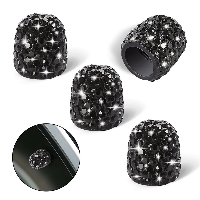 WINKA 4Pcs Bling Car Tire Valve Stem Caps Diamond Bling Dustproof Car Wheel Tire Valve Caps Crystal Decor Universal Shiny Wheel Stem Valve Exterior Accessories for CarsSUVBikes Motorcycles Black