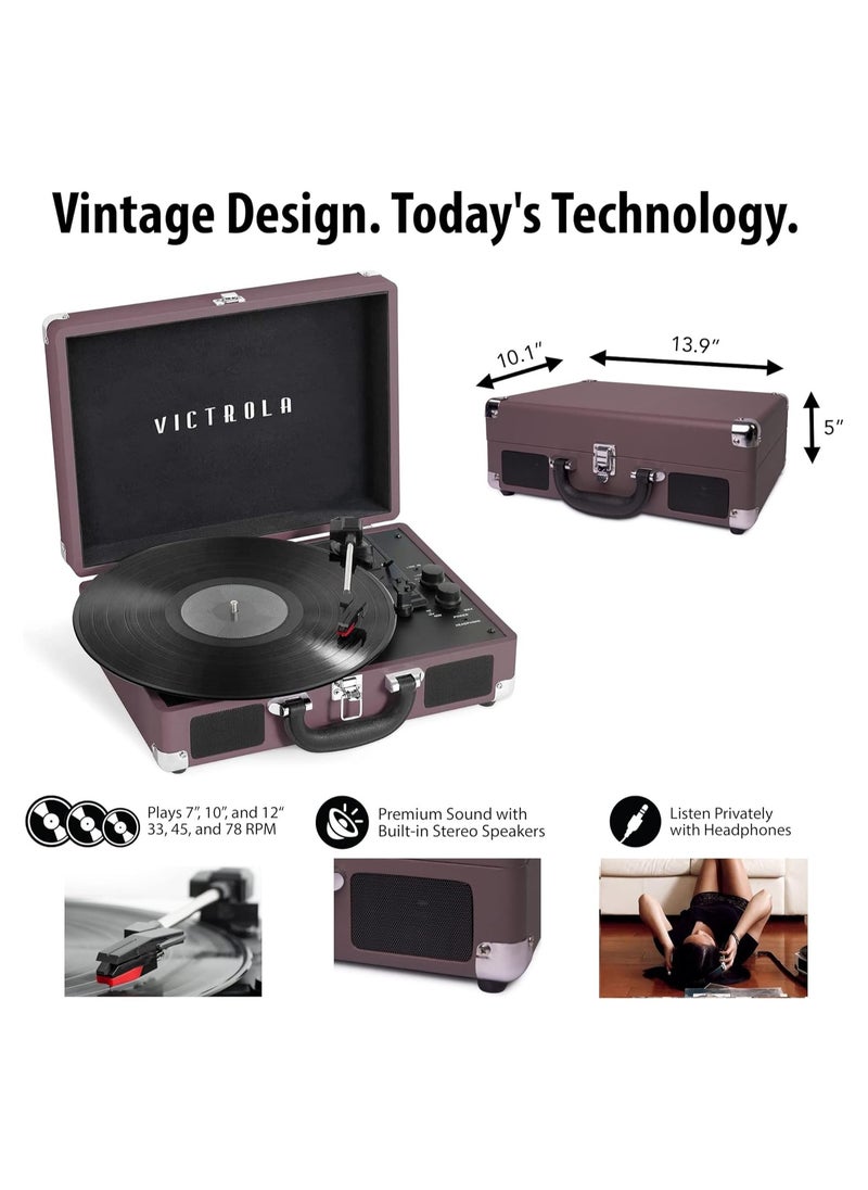 VICTROLA Victrola Journey+ Signature Turntable Record Player Bluetooth Vinyl Streaming 33-1/3, 45 & 78 RPM Suitcase Vinyl Record Player, Bluetooth Connectivity & Built-in Speakers, Stereo RCA Output (Magenta))  - Image 3