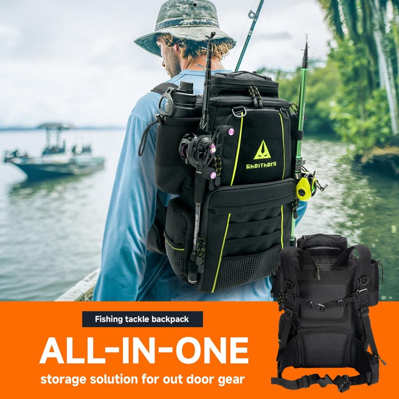 Ghosthorn Fishing Tackle Backpack with 4 3600 Tackle Boxes Rod Holder Outdoor 43L Large Bag with Detachable Wasit Bag Storage Fishing Gear and Equipment Waterproof - Image 2