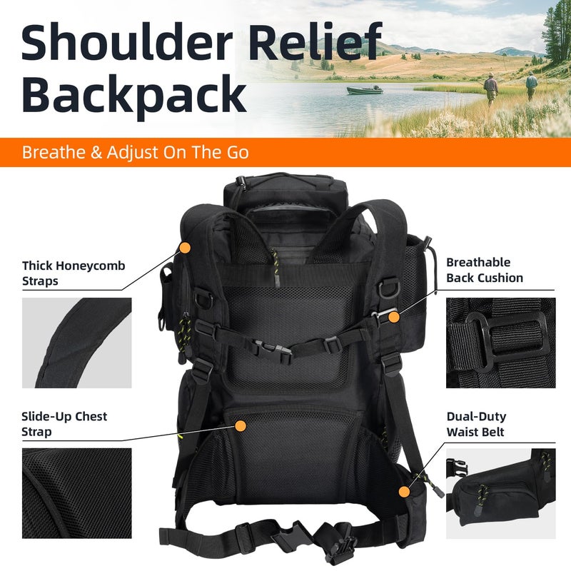 Ghosthorn Fishing Tackle Backpack with 4 3600 Tackle Boxes Rod Holder Outdoor 43L Large Bag with Detachable Wasit Bag Storage Fishing Gear and Equipment Waterproof - Image 5
