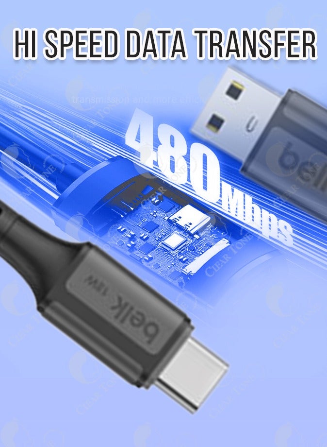 Ultra Durable 120cm Nylon Braided USB To Type C Cable | 18W Fast Charging & 480Mbps High Speed Data Transfer | Tangle Free | Compatible with Multiple Devices