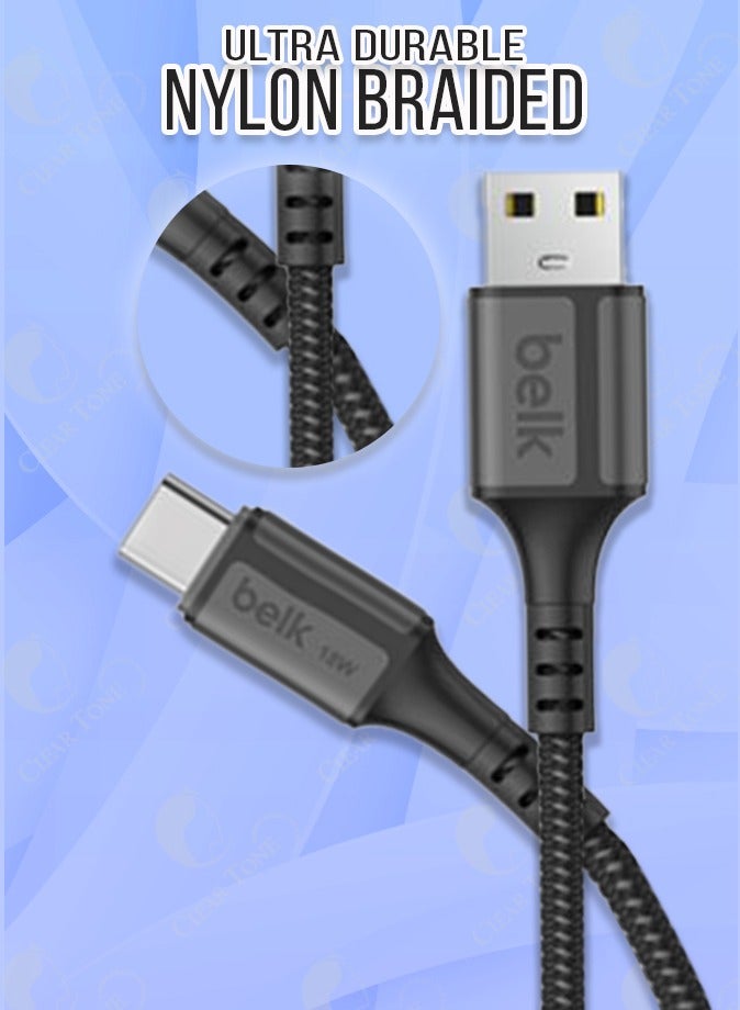 Ultra Durable 120cm Nylon Braided USB To Type C Cable | 18W Fast Charging & 480Mbps High Speed Data Transfer | Tangle Free | Compatible with Multiple Devices