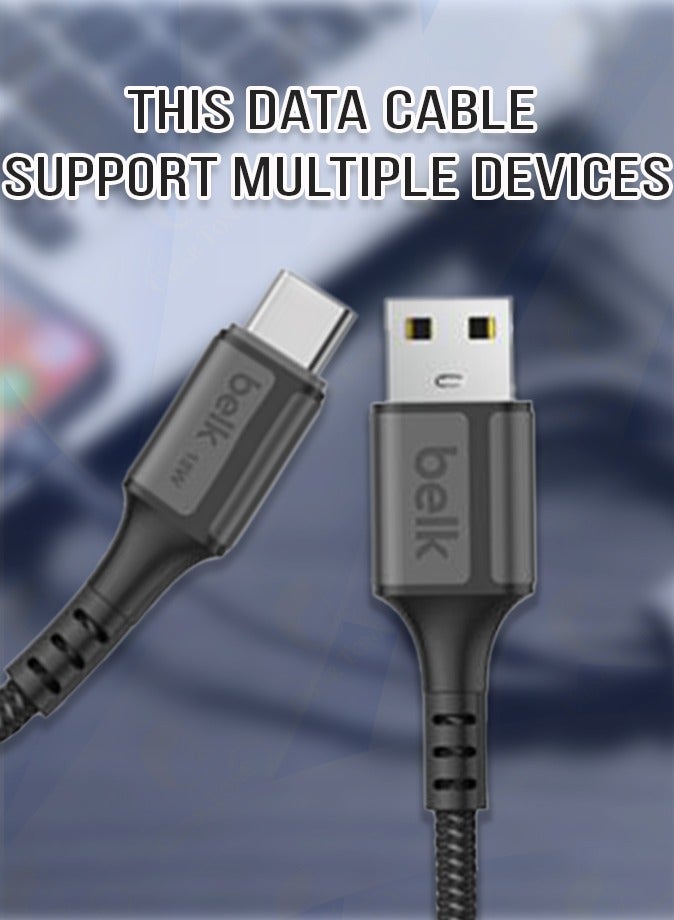 Ultra Durable 120cm Nylon Braided USB To Type C Cable | 18W Fast Charging & 480Mbps High Speed Data Transfer | Tangle Free | Compatible with Multiple Devices