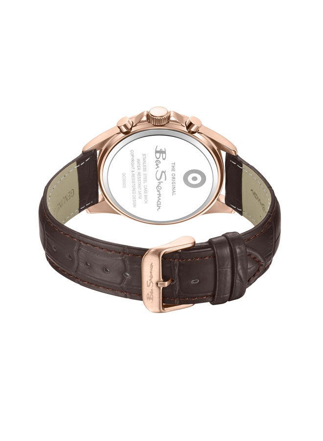 Ben Sherman Winchester Silver Dial Brown Genuine Leather Strap Chronograph Watch for Men, 43.2mm - Image 3