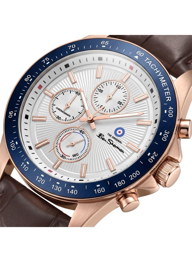 Ben Sherman Winchester Silver Dial Brown Genuine Leather Strap Chronograph Watch for Men, 43.2mm - Image 2