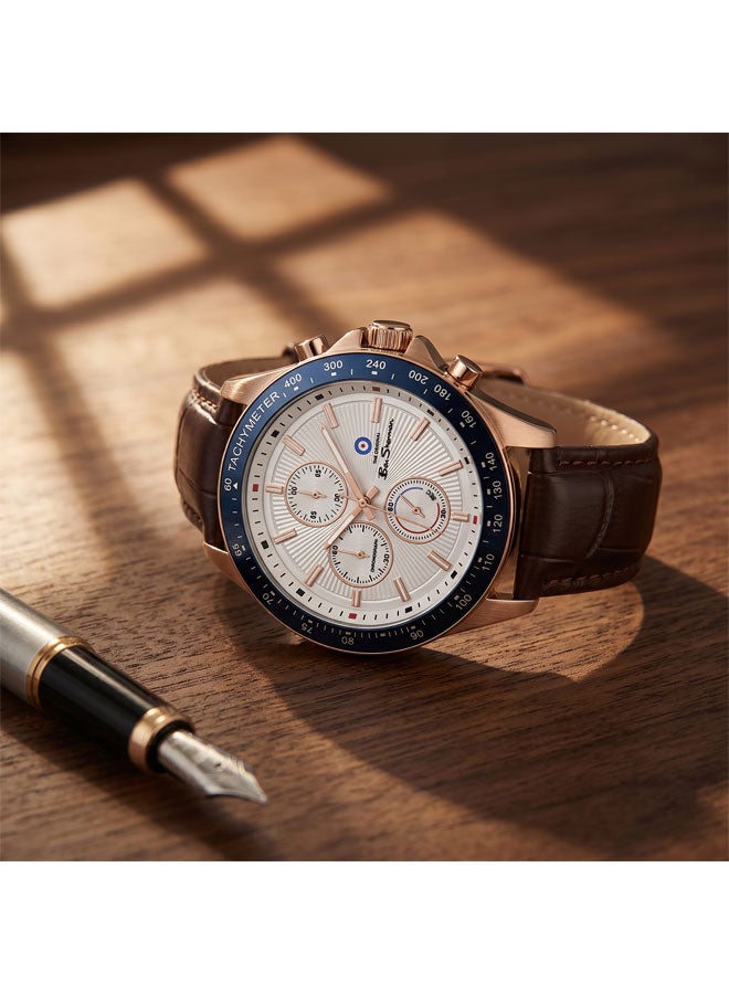 Ben Sherman Winchester Silver Dial Brown Genuine Leather Strap Chronograph Watch for Men, 43.2mm - Image 4