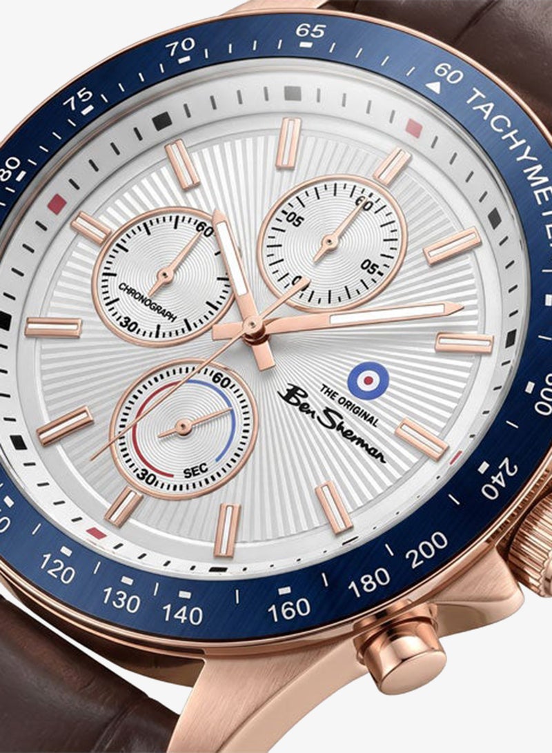 Ben Sherman Winchester Silver Dial Brown Genuine Leather Strap Chronograph Watch for Men, 43.2mm - Image 2