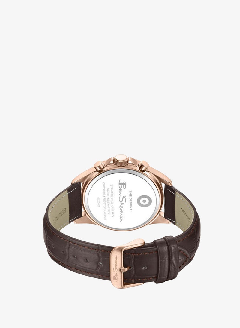 Ben Sherman Winchester Silver Dial Brown Genuine Leather Strap Chronograph Watch for Men, 43.2mm - Image 3