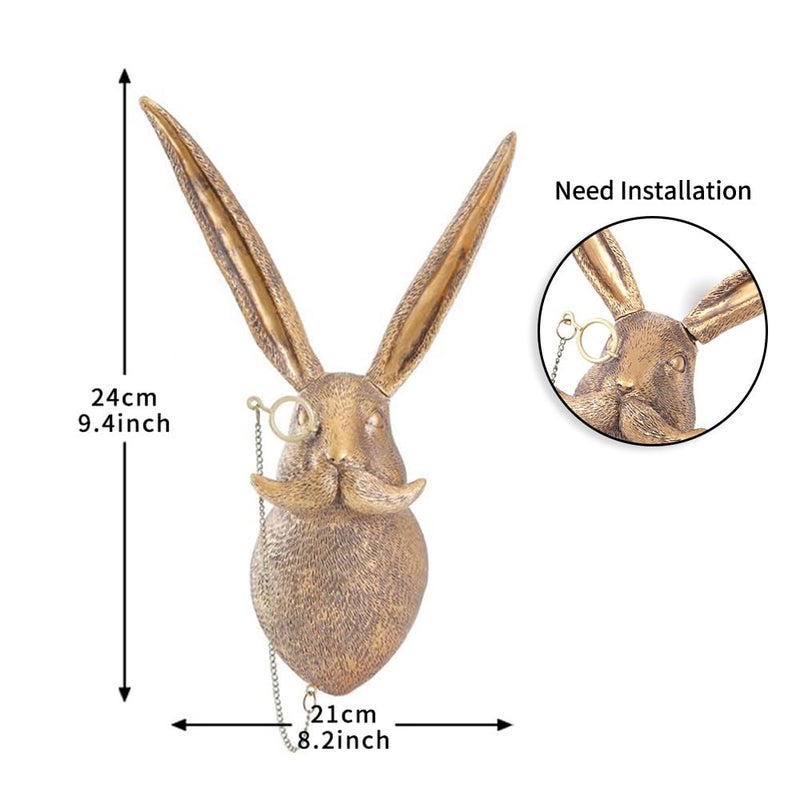 Joogour Head Wall Mount Decor,Resin Animal Sculpturesï¼ŒArt Deco Wall Hanging Decoration for Living Room Bedroom Officeroom Gift (Rabit) - Image 2