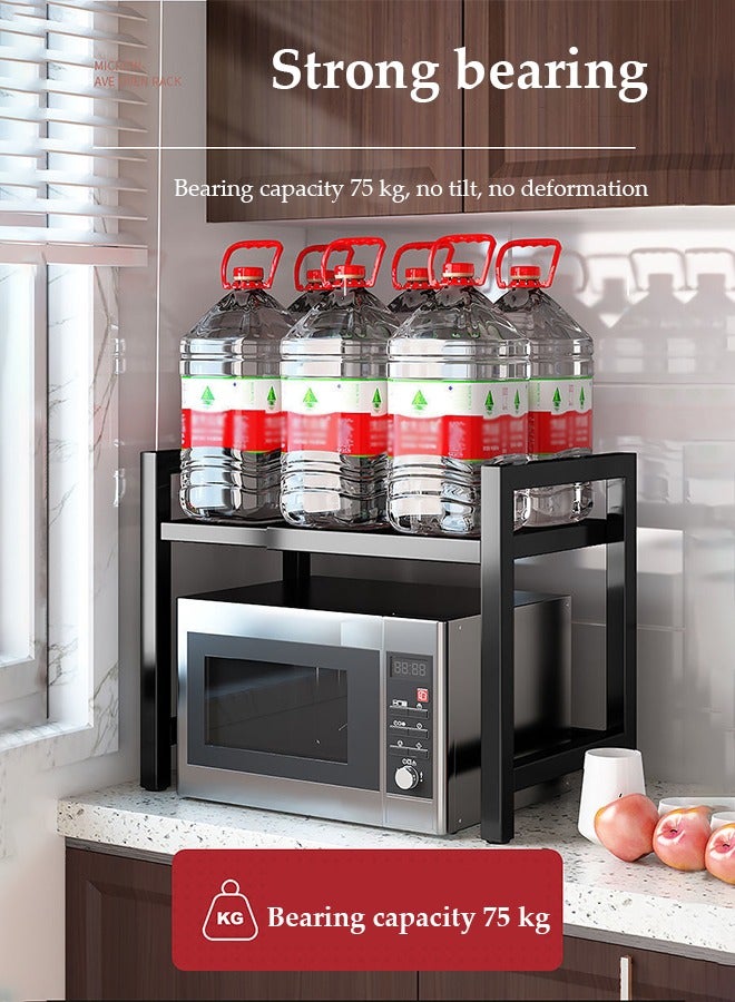 DUNISO Microwave rack, expandable microwave rack, kitchen countertop toaster rack, kitchen storage rack, detachable, dirt and rust resistant, with 6 hooks and cutting board rack,black - Image 4